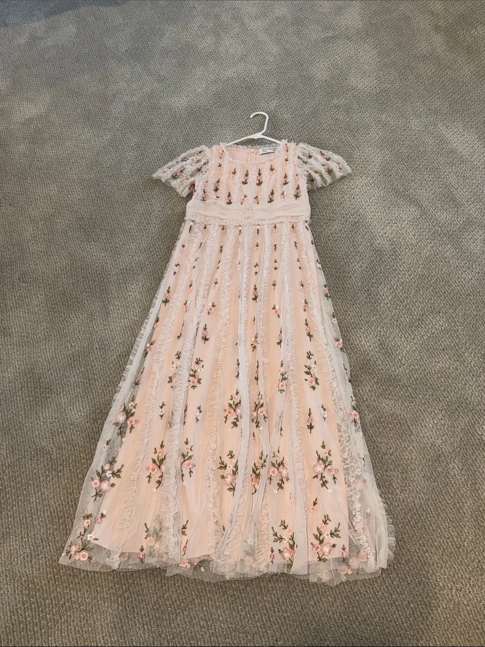 Mac Duggal Girls' Blush Pink Floral Lace Gown